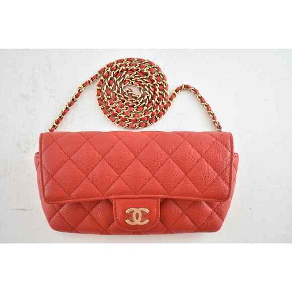Chanel 22C Red Caviar Classic Glasses Case On Chain Clutch CC Shoulder Crossbody - Picture 3 of 12